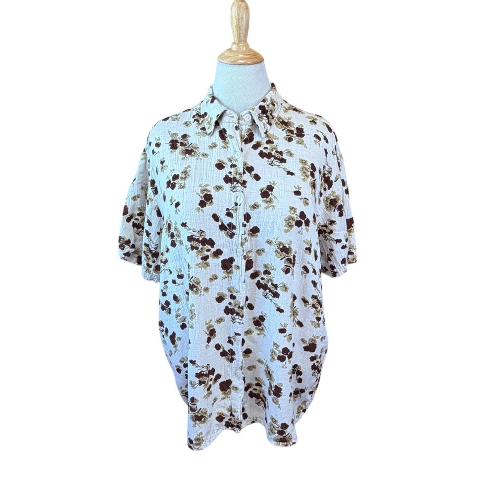 Vintage Speed Limit MPG Button Down Short Sleeve Floral Blouse 3X